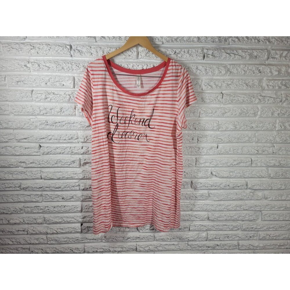 Cacique Womens Pajama Top 18 20 Plus Short Sleeve Pink Stripe STR156E